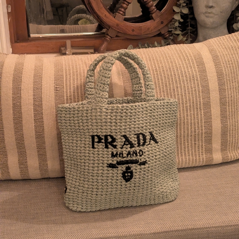 NWOT Authentic Prada Milano Crochet Raffia Small Tote Bag